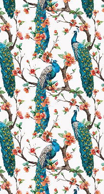 Modern roller blind con estampado de pavo real sobre una rama