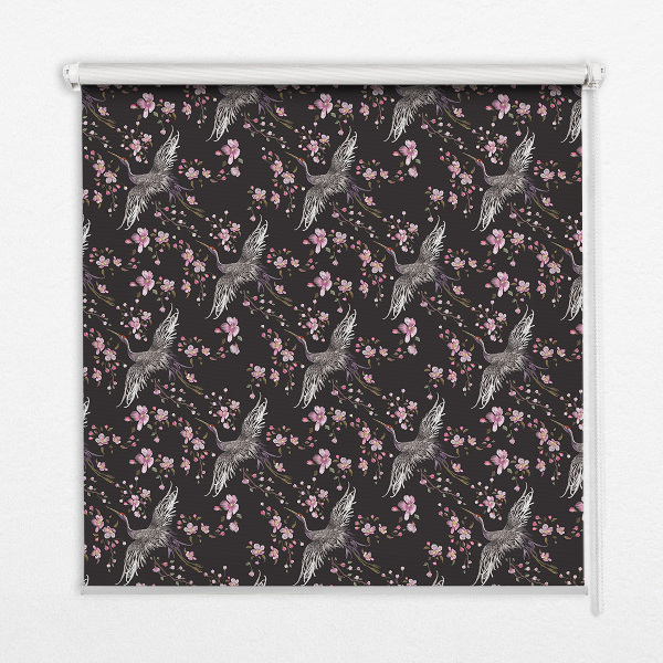 Modern roller blind con diseño de garzas y flores