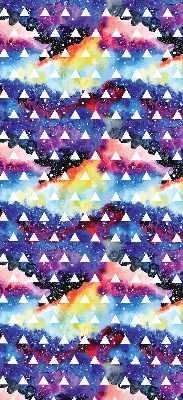 Estor enrollable para ventana con estampado de triángulos blancos sobre fondo de color