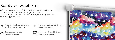 Estor enrollable para ventana con estampado de triángulos blancos sobre fondo de color