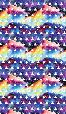 Estor enrollable para ventana con estampado de triángulos blancos sobre fondo de color