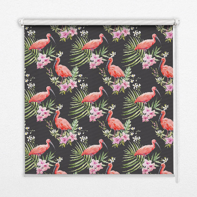 Estor enrollable para ventana con estampado de flamencos entre plantas