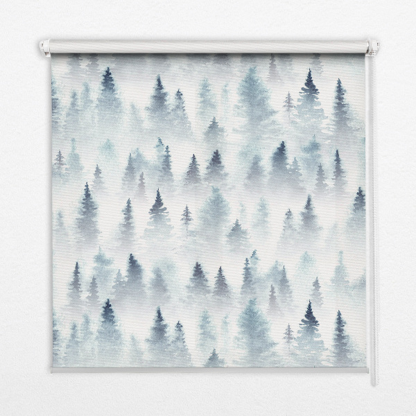 Estor enrollable para ventana con diseño de bosque en la niebla