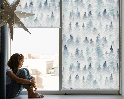 Estor enrollable para ventana con diseño de bosque en la niebla