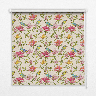 Modern roller blind con estampado de pájaros y flores