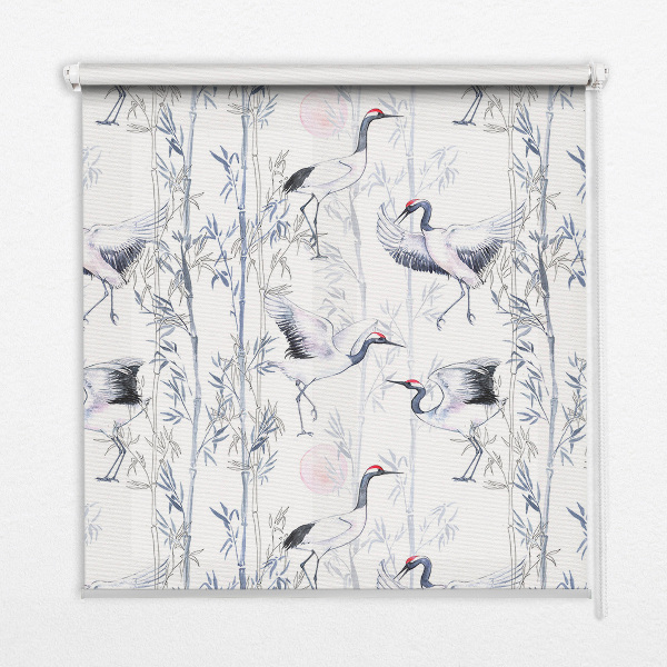 Modern roller blind con estampado de garzas y árboles