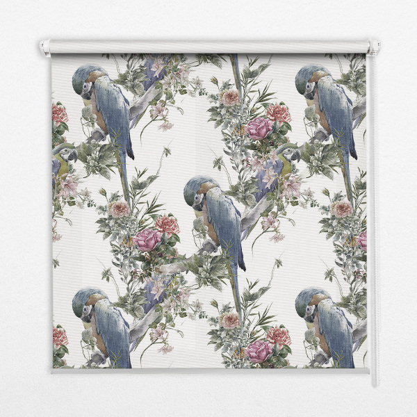Estor enrollable para ventana con diseño de loros y flores