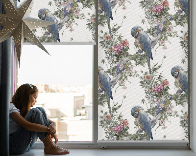 Estor enrollable para ventana con diseño de loros y flores