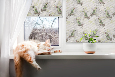 Estor enrollable para ventana con diseño de loros posados en una rama