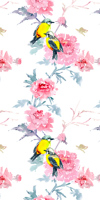 Modern roller blind con diseño de pájaros entre flores