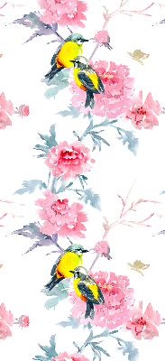 Modern roller blind con diseño de pájaros entre flores