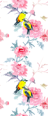 Modern roller blind con diseño de pájaros entre flores