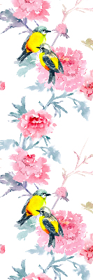 Modern roller blind con diseño de pájaros entre flores