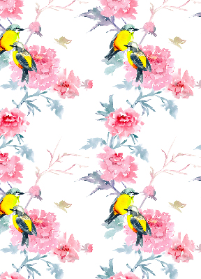 Modern roller blind con diseño de pájaros entre flores