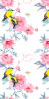 Modern roller blind con diseño de pájaros entre flores