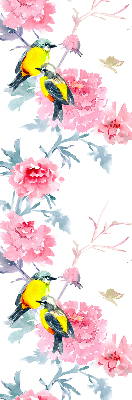 Modern roller blind con diseño de pájaros entre flores