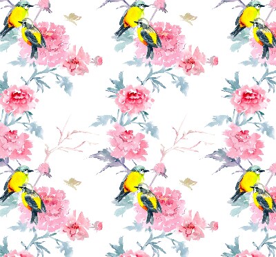 Modern roller blind con diseño de pájaros entre flores