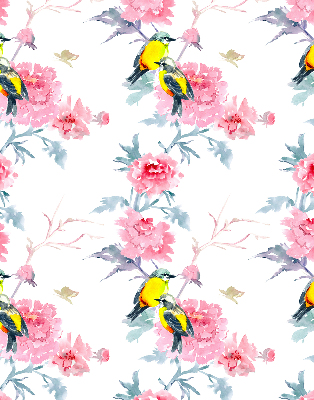 Modern roller blind con diseño de pájaros entre flores
