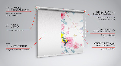 Modern roller blind con diseño de pájaros entre flores