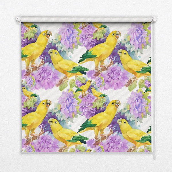 Estor enrollable para ventana con estampado de loros amarillos