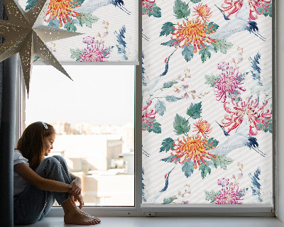 Estor enrollable para ventana con diseño de garza y flor