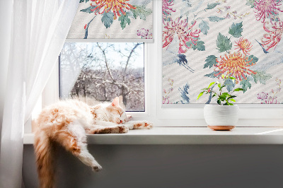 Estor enrollable para ventana con diseño de garza y flor