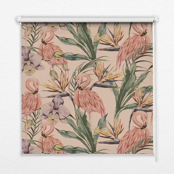 Modern roller blind con diseño de flamencos y flores