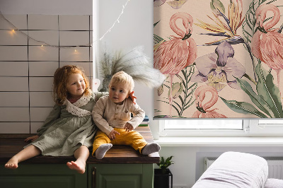 Modern roller blind con diseño de flamencos y flores