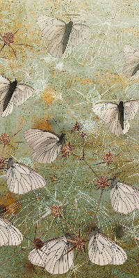 Estor enrollable para ventana con diseño de mariposas en un prado