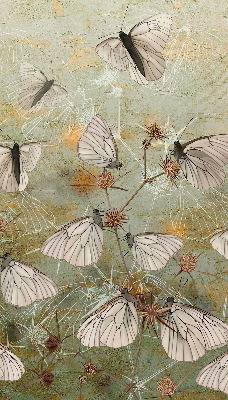 Estor enrollable para ventana con diseño de mariposas en un prado