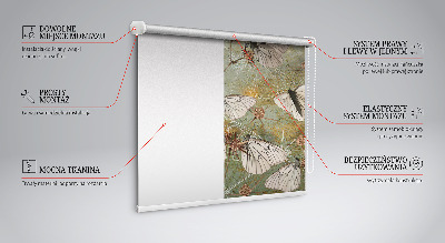 Estor enrollable para ventana con diseño de mariposas en un prado