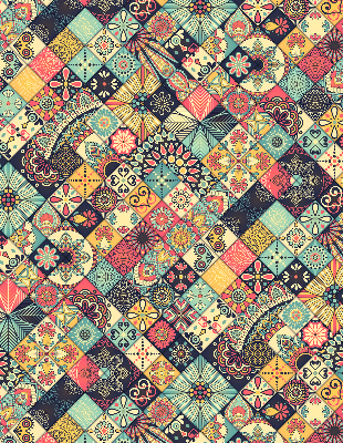 Estor enrollable con estampado de azulejos coloridos