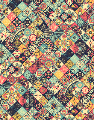 Estor enrollable con estampado de azulejos coloridos