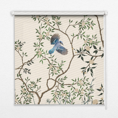 Estor enrollable para ventana con diseño de pájaros en un árbol