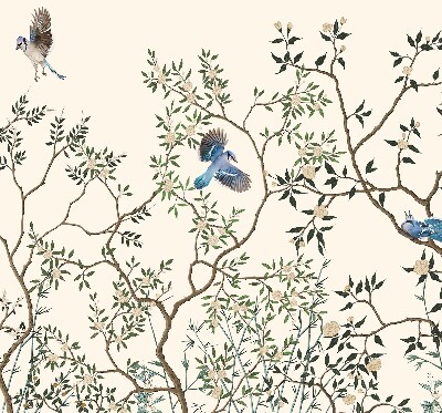 Estor enrollable para ventana con diseño de pájaros en un árbol