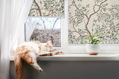 Estor enrollable para ventana con diseño de pájaros en un árbol