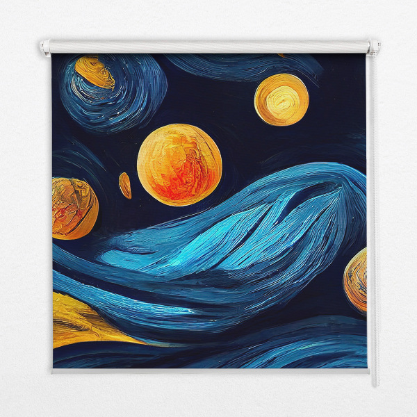 Estor enrollable para ventana con diseño de planetas