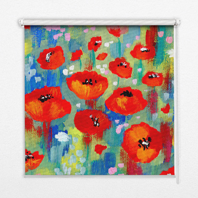 Estor enrollable para ventana con estampado de pradera de amapolas