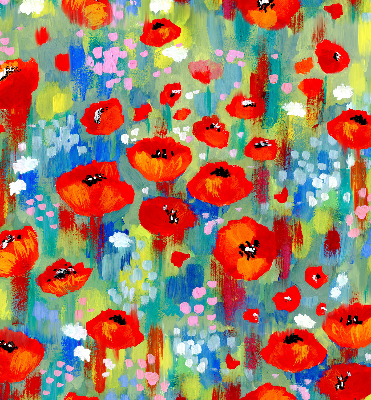 Estor enrollable para ventana con estampado de pradera de amapolas