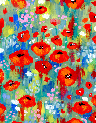 Estor enrollable para ventana con estampado de pradera de amapolas