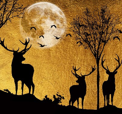 Modern roller blind con estampado de ciervos por la noche