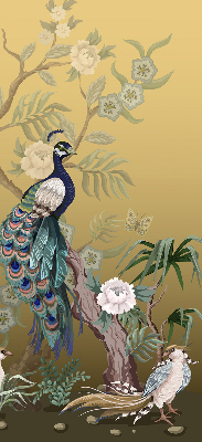 Estor enrollable para ventana con estampado de pavo real en un árbol