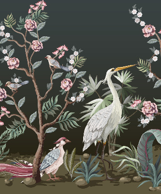 Estor enrollable con estampado de pájaros junto al árbol
