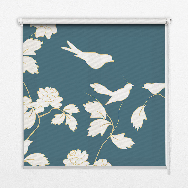 Modern roller blind con diseño de pájaros blancos sobre flores blancas