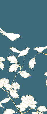 Modern roller blind con diseño de pájaros blancos sobre flores blancas