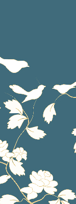 Modern roller blind con diseño de pájaros blancos sobre flores blancas