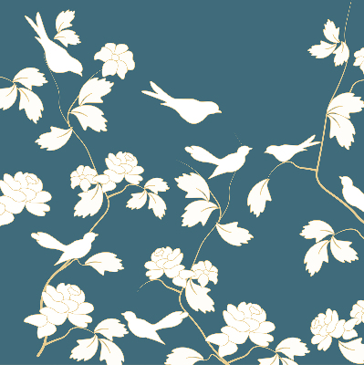 Modern roller blind con diseño de pájaros blancos sobre flores blancas