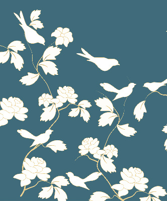 Modern roller blind con diseño de pájaros blancos sobre flores blancas