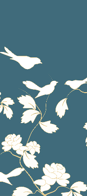 Modern roller blind con diseño de pájaros blancos sobre flores blancas