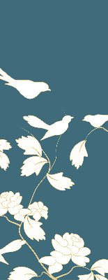 Modern roller blind con diseño de pájaros blancos sobre flores blancas